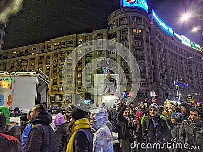 Bucharest protest January 2017 piata victoriei Editorial Stock Photo