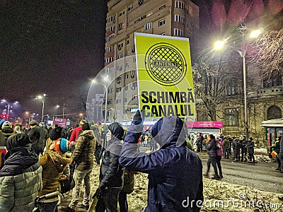 Bucharest protest January 2017 piata victoriei Editorial Stock Photo