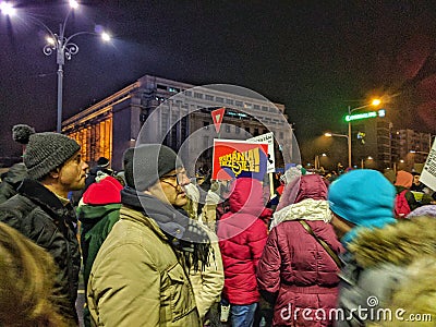 Bucharest protest January 2017 piata victoriei Editorial Stock Photo