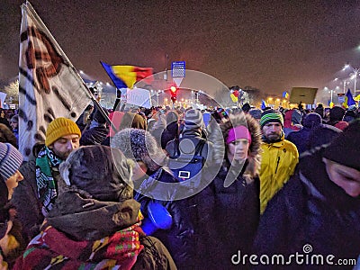 Bucharest protest January 2017 piata victoriei Editorial Stock Photo