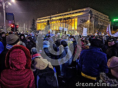 Bucharest protest January 2017 piata victoriei Editorial Stock Photo