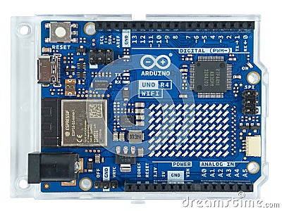 Bucharest, Romania - 03 19 2024: Arduino Uno R4 is a development board based on a 32-bit Renesas microcontroller Editorial Stock Photo