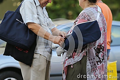 Elderly couple loving and taking care of each other Editorial Stock Photo