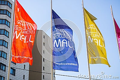 Bucharest Mall Colorful flags Editorial Stock Photo