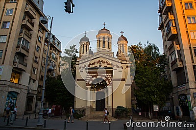 Bucharest, Romania: Beautiful Church in the old town in the evening Editorial Stock Photo