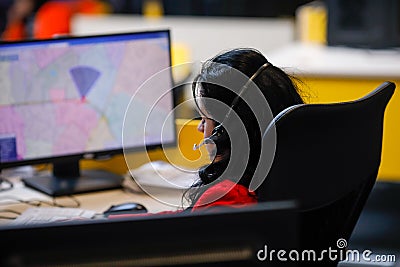 Bucharest, Romania - February 11, 2020: Shallow depth of field selective focus image with 112 emergency number operator Editorial Stock Photo