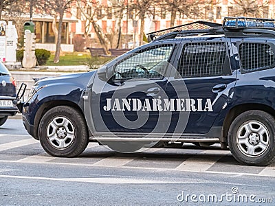 Gendarmerie or romanian military police car in traffic Editorial Stock Photo