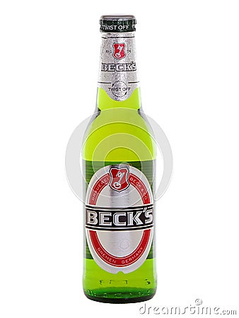 Beck`s glass bottle beer Editorial Stock Photo