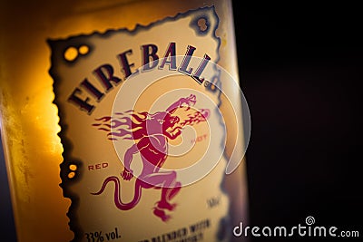 Label of Fireball whisky Editorial Stock Photo