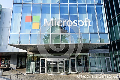 Bucharest, Romania - 6 November 2021: Microsoft headquarter and offices in City Gate Towers in the Northern part of the city in a Editorial Stock Photo