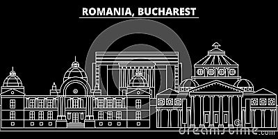 Bucharest silhouette skyline. Romania - Bucharest vector city, romanian linear architecture, buildings. Bucharest travel Vector Illustration