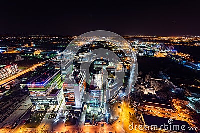 Bucharest skyline Night time landscape panoramic aerial view Editorial Stock Photo