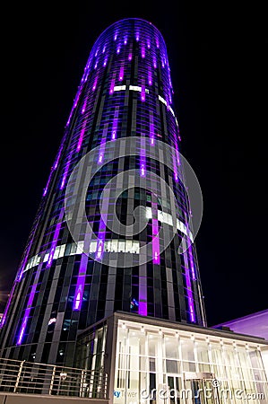 BUCHAREST SKYTOWER Romania by night Editorial Stock Photo