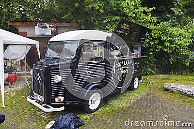 Old car transformed into an ambulant coffee shop Editorial Stock Photo