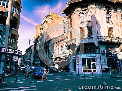 Bucharest old town street view Editorial Stock Photo