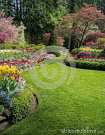 Buchart Garden Path in Spring Stock Photo