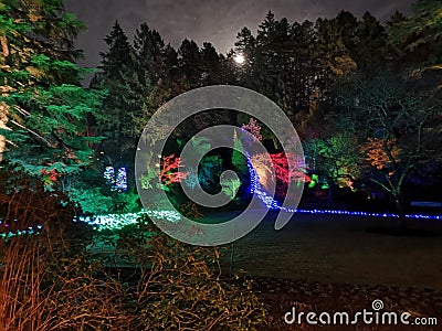 Buchart gardens christmas lights moon Editorial Stock Photo