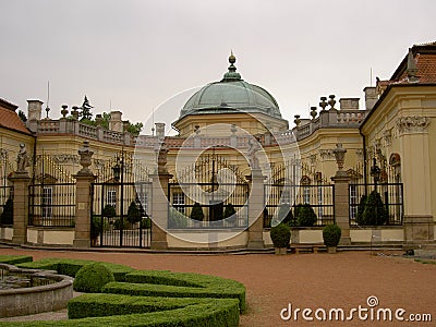 Buchlovice chateau, front view of the entrance gate from the courtyard, without people during the day Stock Photo