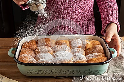 Buchty - typical Czech sweet buns made of yeast dough Stock Photo