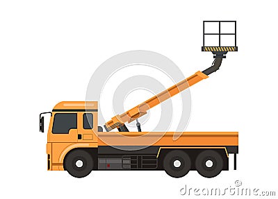 Bucket boom truck. Simple flat illustration. Vector Illustration