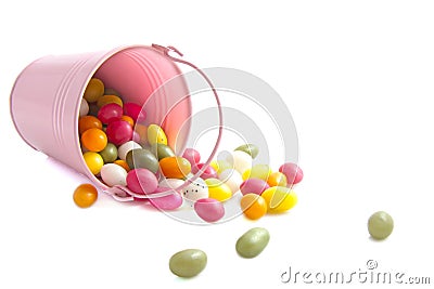 Bucket candy eggs Stock Photo