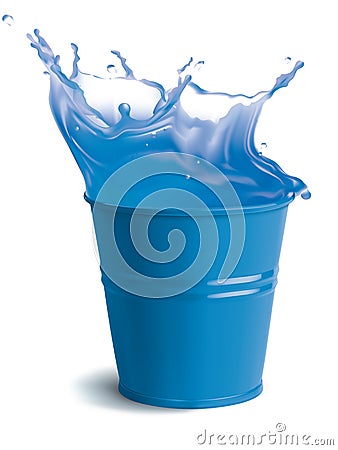 Bucket full of clear water with splashes Vector Illustration