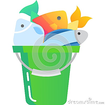 Bucket full of fish flat vector icon isolated Vector Illustration