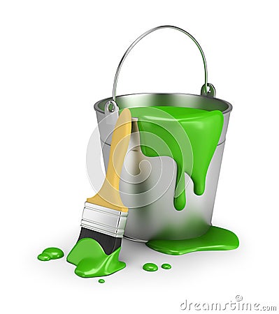 Bucket of green paint Stock Photo