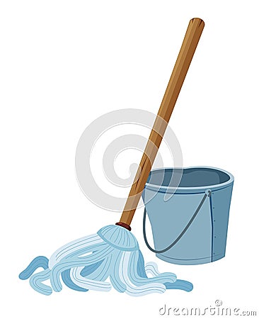 Bucket and mop Vector Illustration