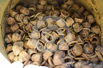 Bucket of rusty nuts and washers Stock Photo