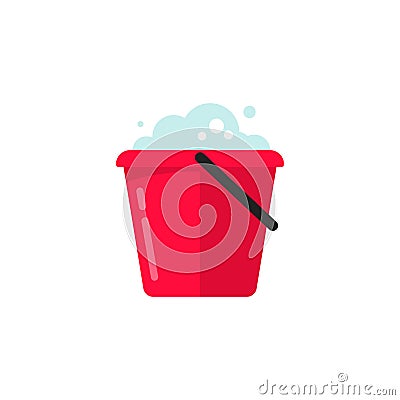 Bucket of water icon vector, flat cartoon pail or bucketful with foam and bubbles Vector Illustration