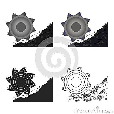Bucket-wheel excavator icon in cartoon style isolated on white background. Mine symbol stock vector illustration. Vector Illustration