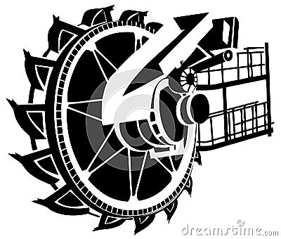 Bucket wheel excavator, quarrying and extractive industry heavy equipment Vector Illustration