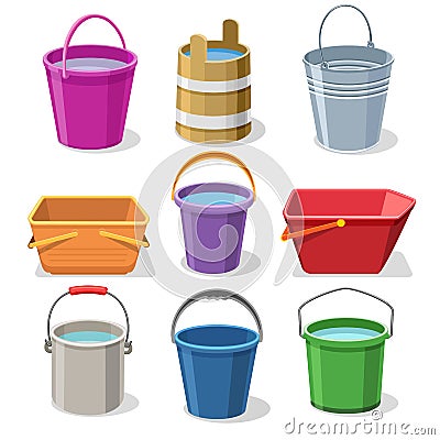 Buckets and pails set Vector Illustration