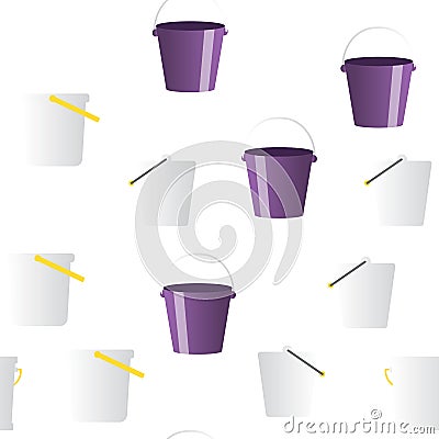 Buckets, Pails Vector Seamless Pattern Vector Illustration