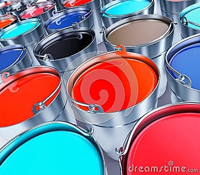 Buckets with a paint Cartoon Illustration