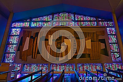 Buckfast Abbey Stained glass windows reflection Editorial Stock Photo