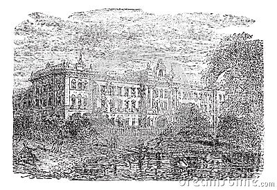 Buckingham Palace or Buckingham House in London England vintage engraving Vector Illustration