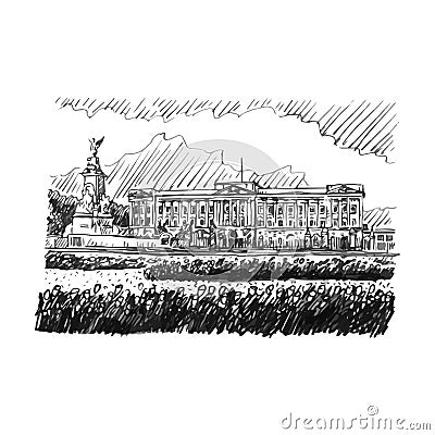 Buckingham Palace. London, England, UK. Graphic sketch Vector Illustration