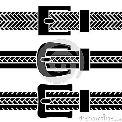 Buckle braided belt black symbols Vector Illustration