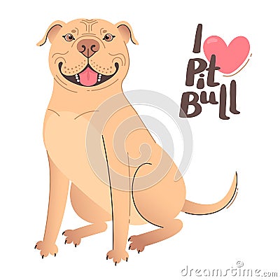 Buckskin brown beige pit bull terrier. I love pitbull. Vector illustration Vector Illustration