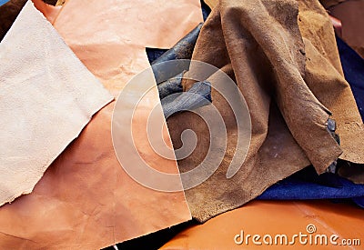Buckskin suede leather messy mixed materials Stock Photo