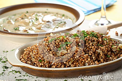 Buckwheat groats with mushrooms Stock Photo