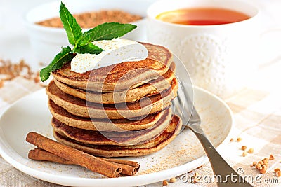 Buckwheat pancakes with banana Stock Photo