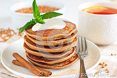 Buckwheat pancakes with banana Stock Photo