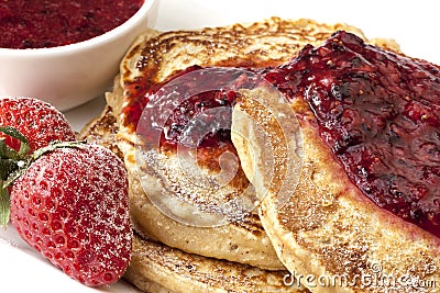 Buckwheat Pancakes with Berry Coulis Stock Photo