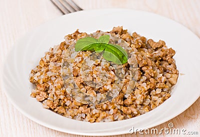 Buckwheat porridge with minced meat Stock Photo