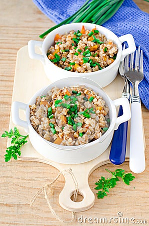 Buckwheat stewed with vegetables Stock Photo