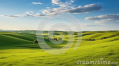 bucolic field scene grass landscape Cartoon Illustration