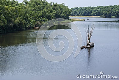 Bucolic scenery with sampan on Thu Bon River outside Hoi An, Vie Stock Photo